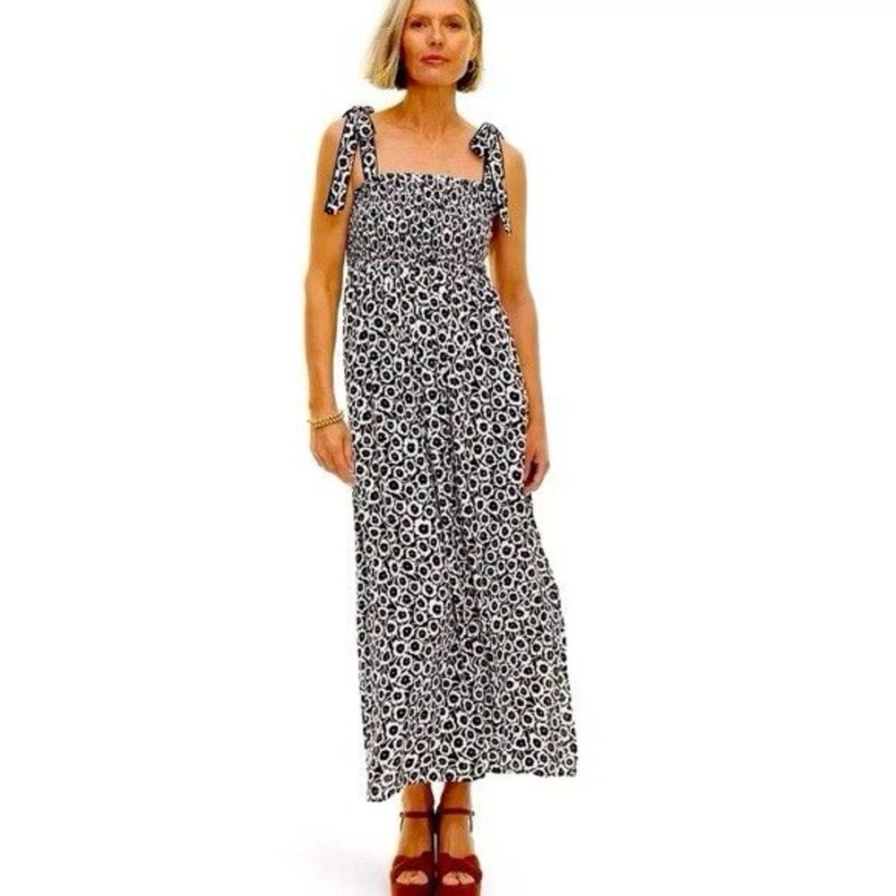 Diane Von Furstenberg Women’s Smocked Tie Strap Black White Poppy Dress Size XXL